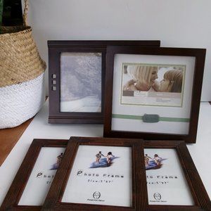 NEW  Lot of 5 Picture Frames with Dark Wood Frames